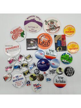 Vintage Pinback Button Lot Collection 1980s 90s 2000s Train George Benson Obama